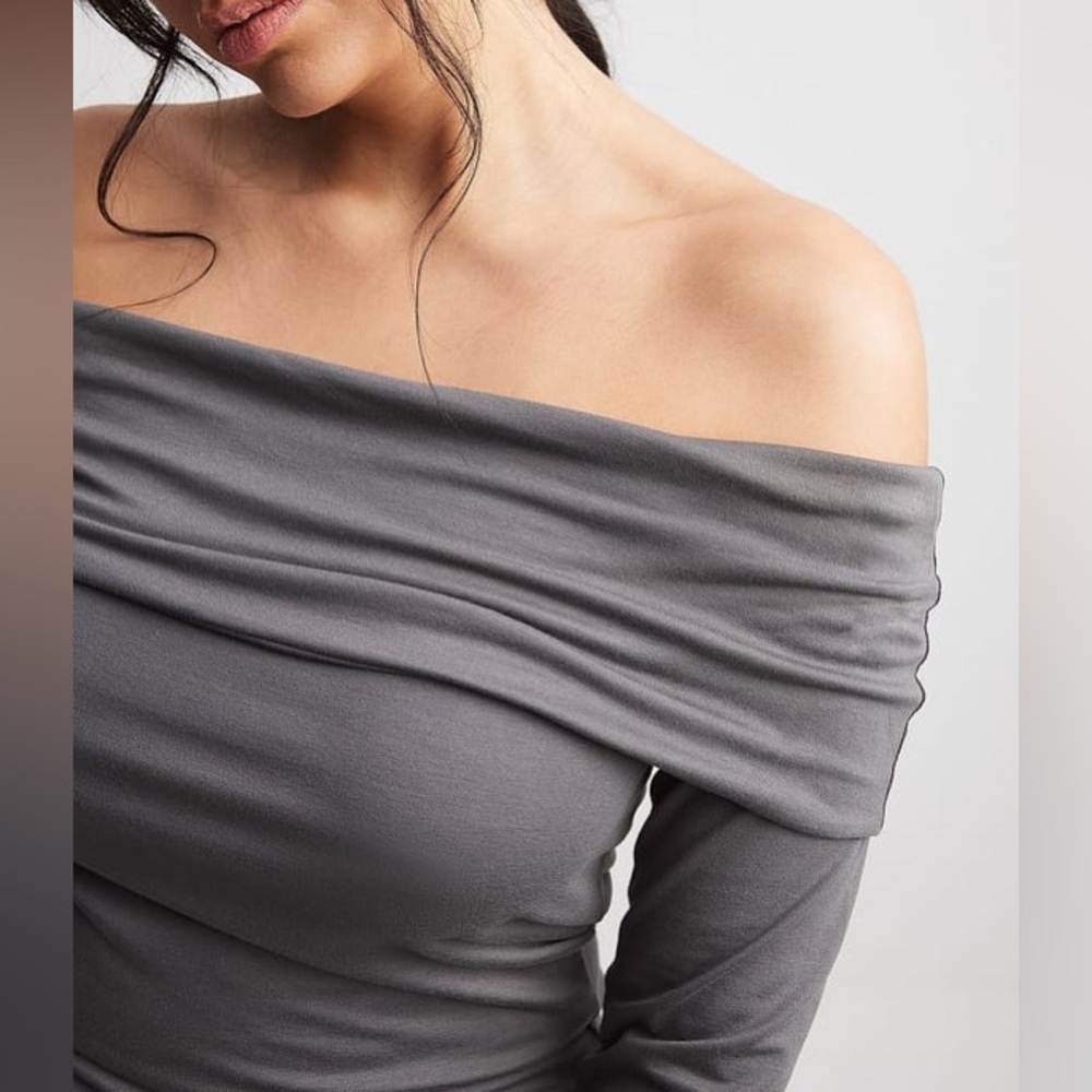 NA-KD Gray Soft Line Long Sleeve Top Medium - Picture 5 of 8